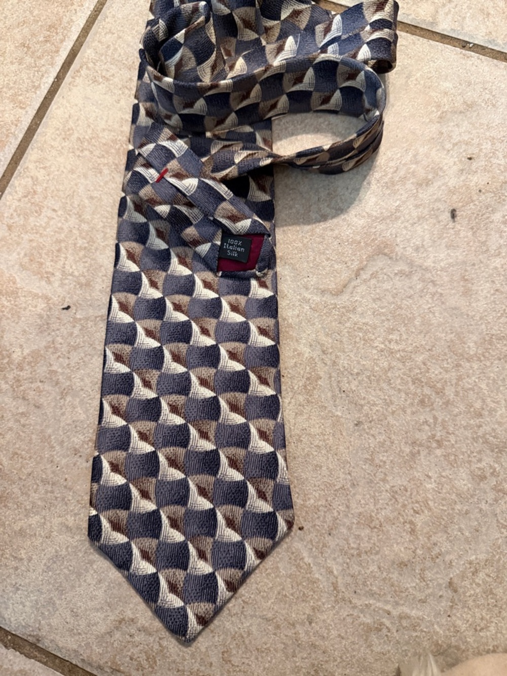 Louis Feraud Navy and Brown Geometric Silk Necktie